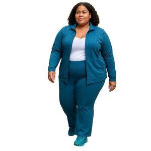 Reebok Plus Size 3X Flare Leg Sweatsuit Zip Jacket Pants Teal Blue Fall winter